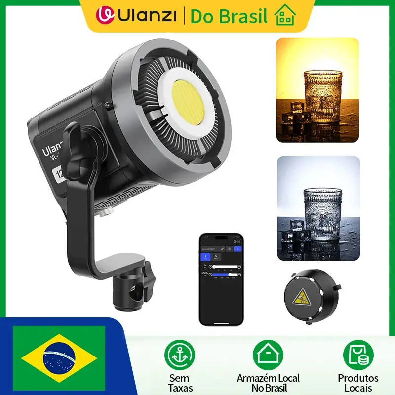 Ulanzi VL-120Bi VL-120C 120W V-Mount COB Luz de vídeo 2700K-6500K CRI>95 Controle de aplicativo sem fio para luz de estúdio de fotografia de vídeo