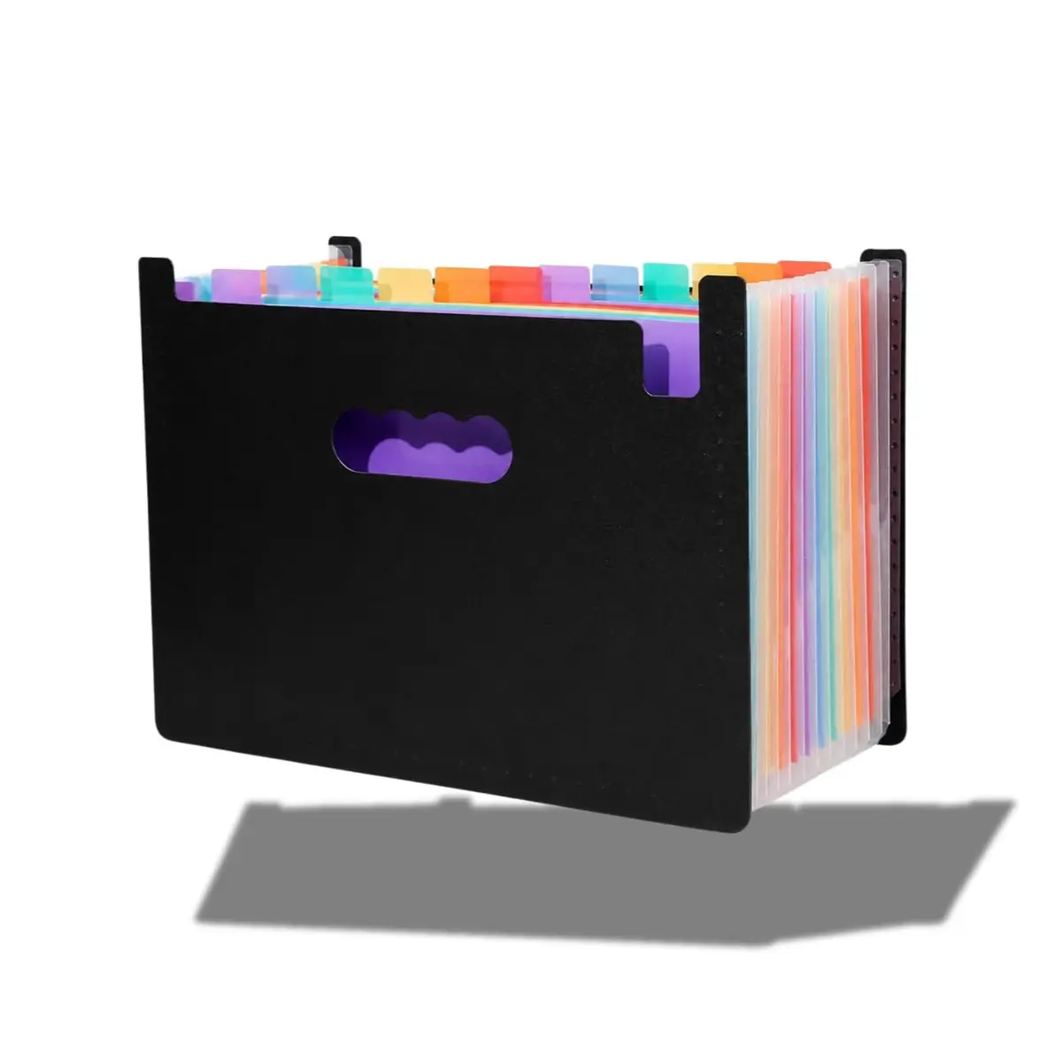 Pasta Sanfonada A4 24 Divisórias Organizadora de Documentos Colorida Preta | Arquivo expansível com separadores para até 600 folhas, ideal para escritório, estudos, contratos, contas e papéis