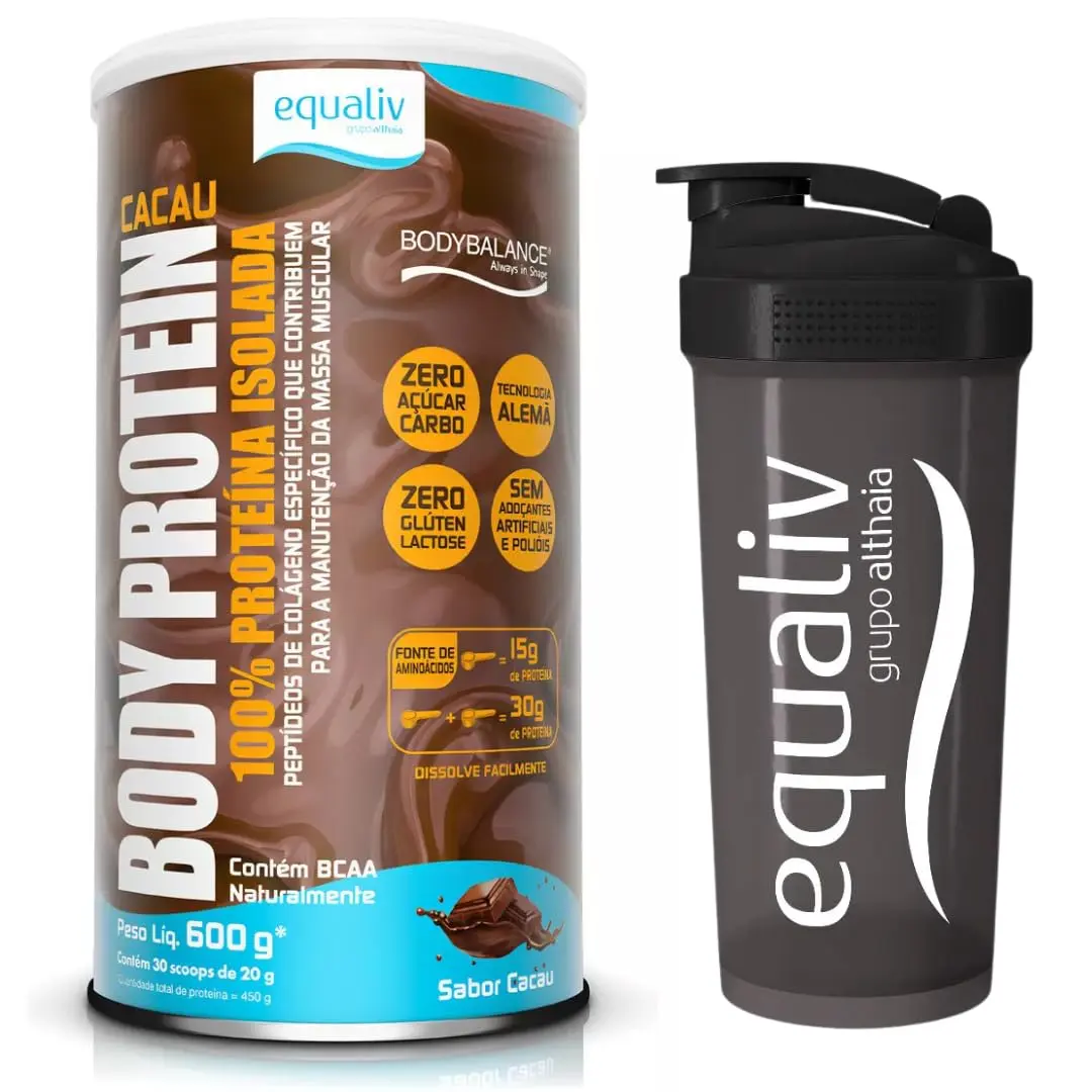 Combo Equaliv - Body Collagen Protein + Coqueteleira Oficial - Lata - Sabor Cacau (Chocolate) - 1