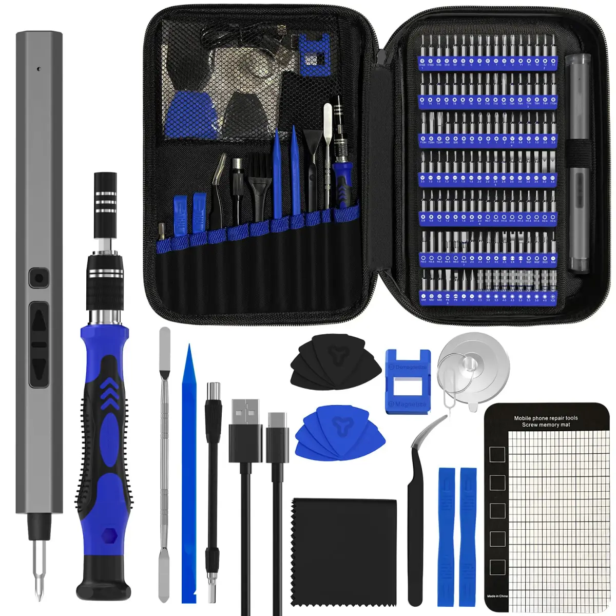 Conjunto de chave de fenda elétrica de precisão 154 em 1 com 120 bits de chave de fenda magnética sem fio tipo-c kit de ferramentas de reparo profissional
