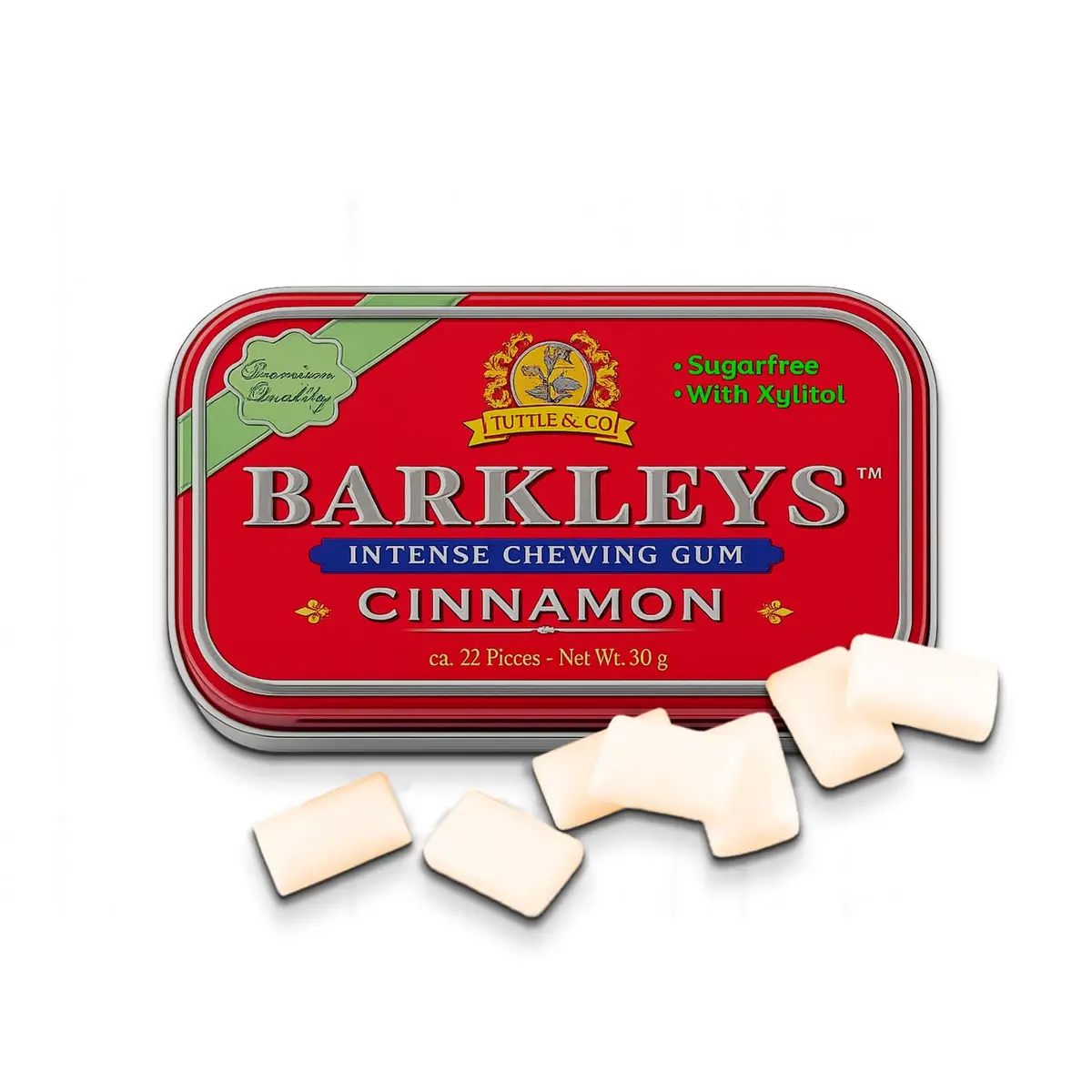 Goma de Mascar de Canela Barkleys, 30g, Pack com 22 Unidades | Sem Açúcar, Com Xilitol, Hálito Fresco, Sabor Duradouro, Vegana
