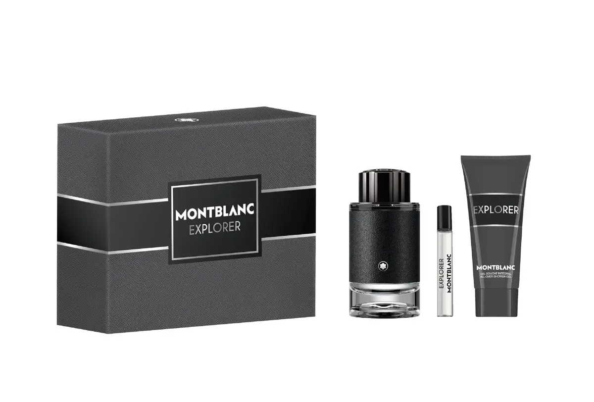 Perfume EDP Montblanc Explorer, 100ml, Kit com 3 Unidades | Eau de Parfum 7,5ml, Gel de Banho 100ml