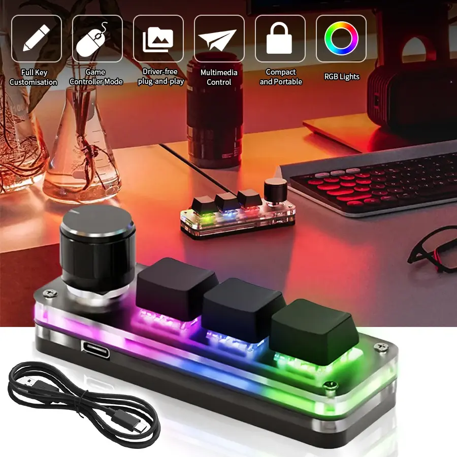 Teclado mecânico usb gamer 3 teclas macro teclado personalizado rgb gaming botão de programação personalizado mini teclado teclados para photoshop - 1