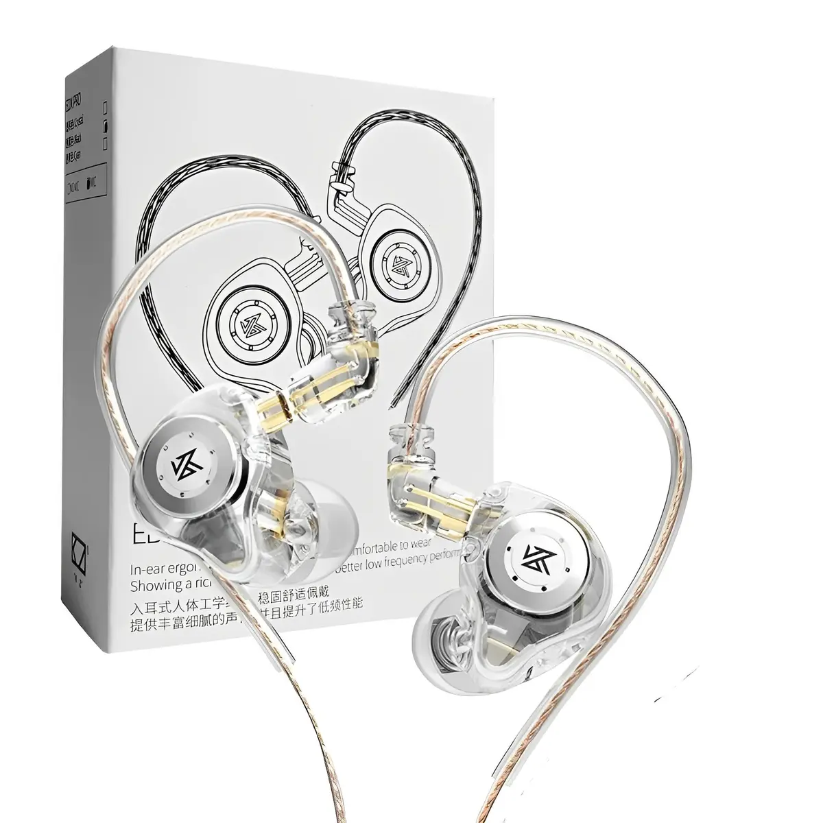 Alversun Fone De Ouvido KZA EDX Pro Intra-auricular, Driver 10mm (CRYSTAL) | Cabo Substituível, Para Cantores e Músicos, Alta Fidelidade, Monitoramento Vocal, Design Ergonômico