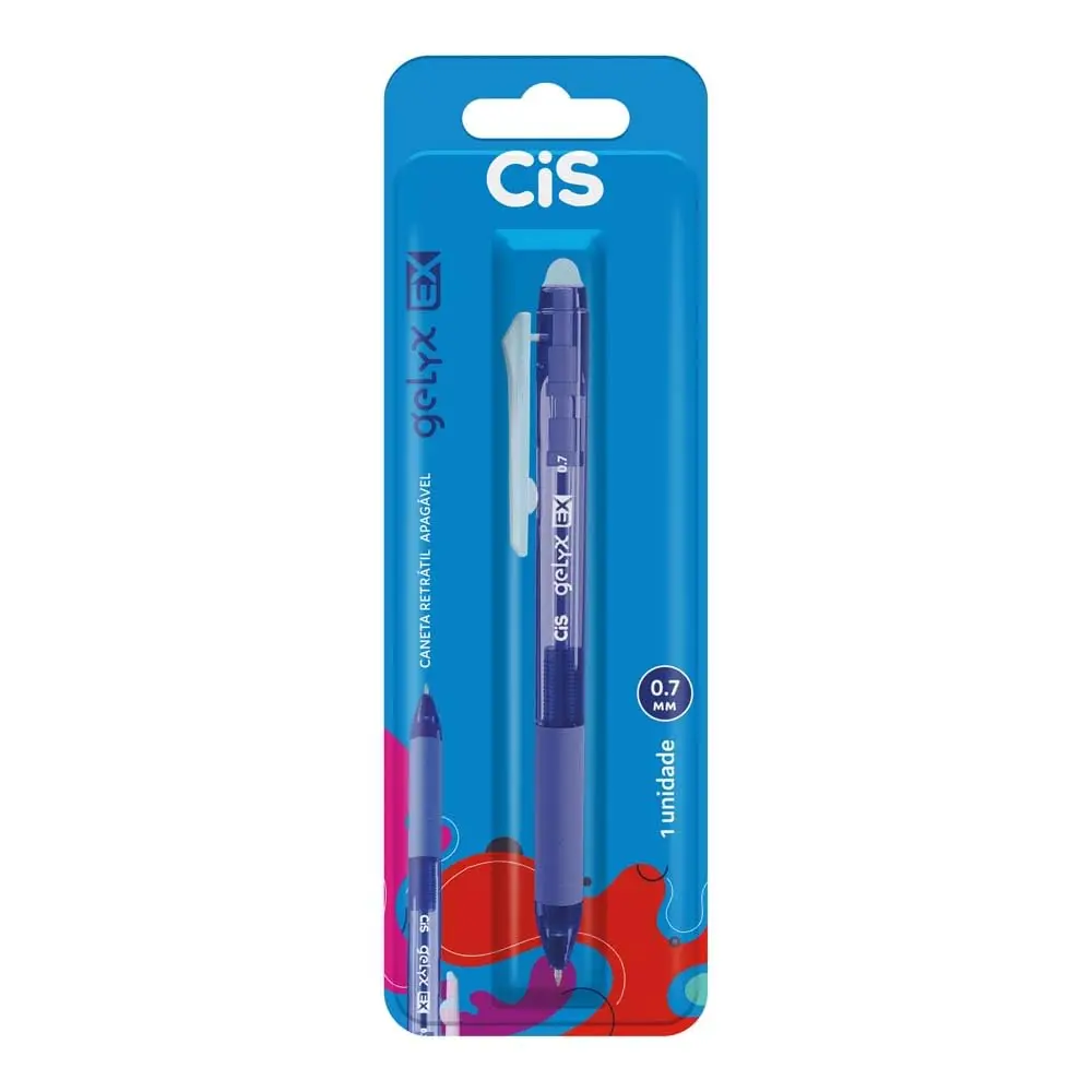CIS Gelyx EX Caneta Retrátil Apagável - Azul - Blister com 1 unidade