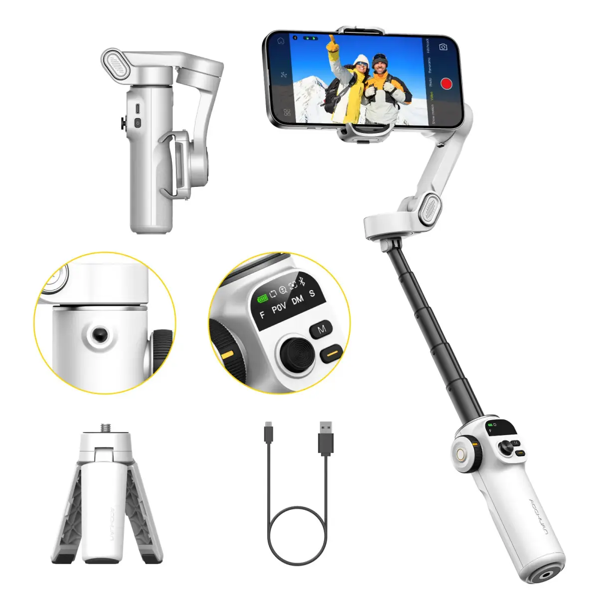 Aochuan inteligente x2 gimbal portátil, estabilizador de 3 eixos embutido, haste de extensão de 20cm, display led, suporte de telefone para iphone smartphone - 1