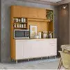 Cozinha Compacta Poliman Nuria com 9 Portas, 1 Gaveta e 4 Prateleiras - 180cm de largura - Freijo Ripado/Off Acetinado - 1