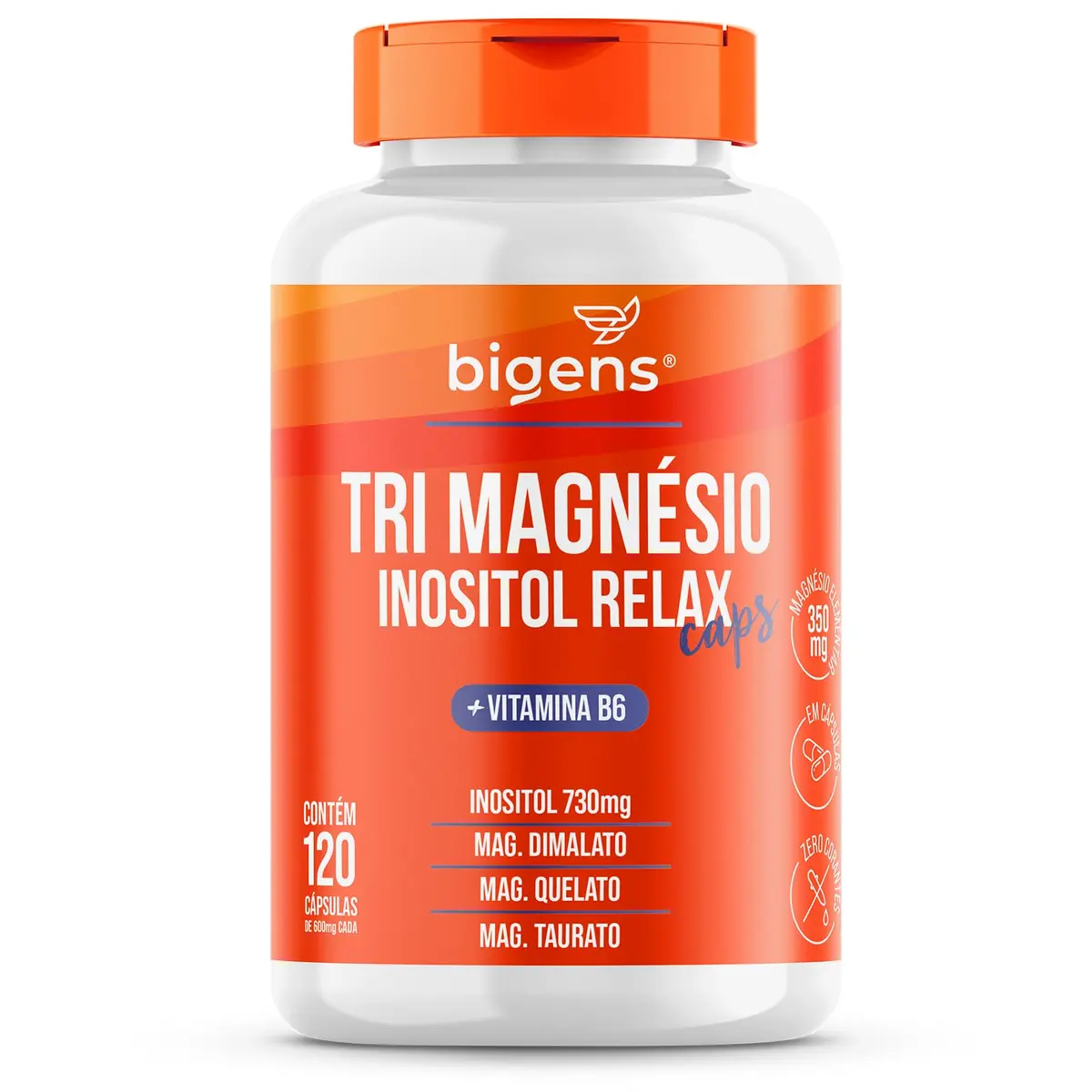 Tri Magnésio (dimalato, quelato e taurato) Inositol Relax CAPS, Vitamina B6, 120 Cápsulas, Bigens - 1