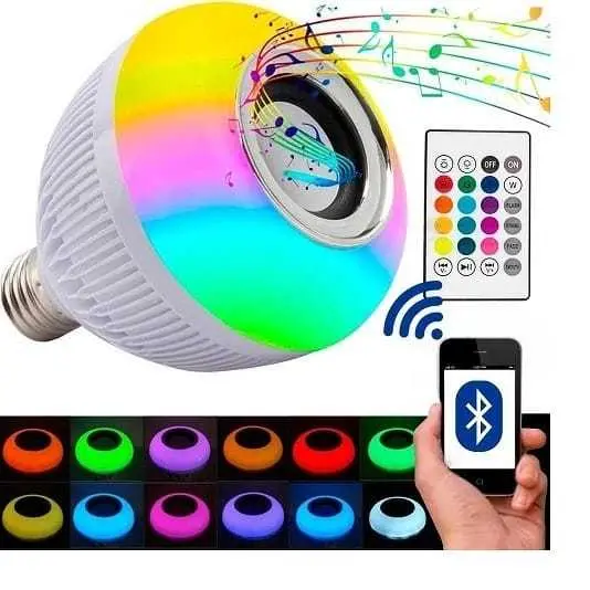 Lampada Bluetooth De Led Caixa De Som C Controle Rgb 12W