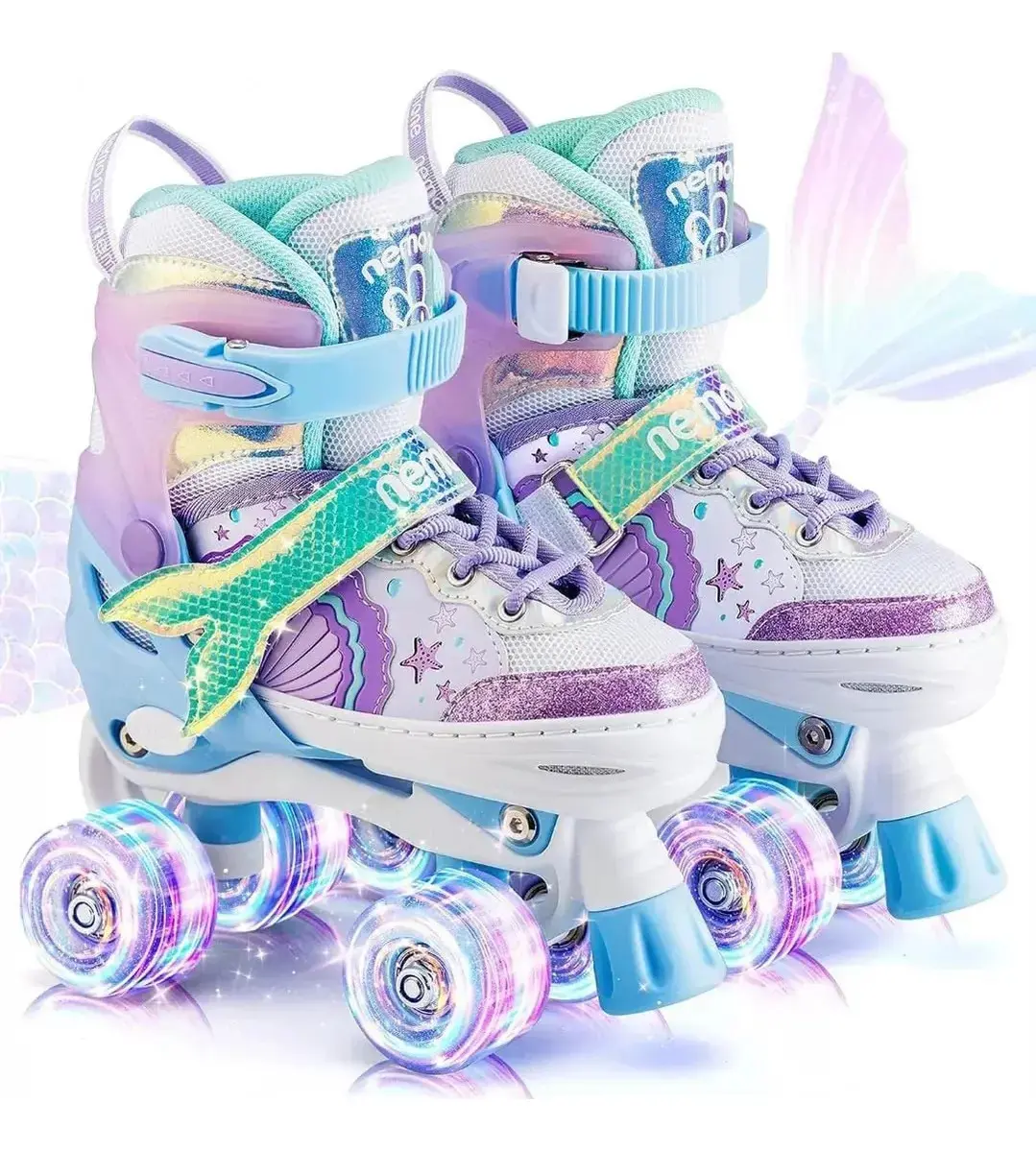 Patins Infantis Ajustável 4 Rodas LED Roxo Tamanho G 36-38 Artístico - 1