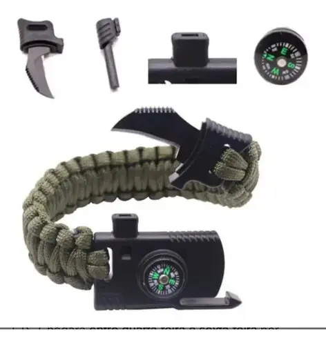 Pulseira Paracord Sobrevivência Militar Pederneira Bussola Cor Verde - 1