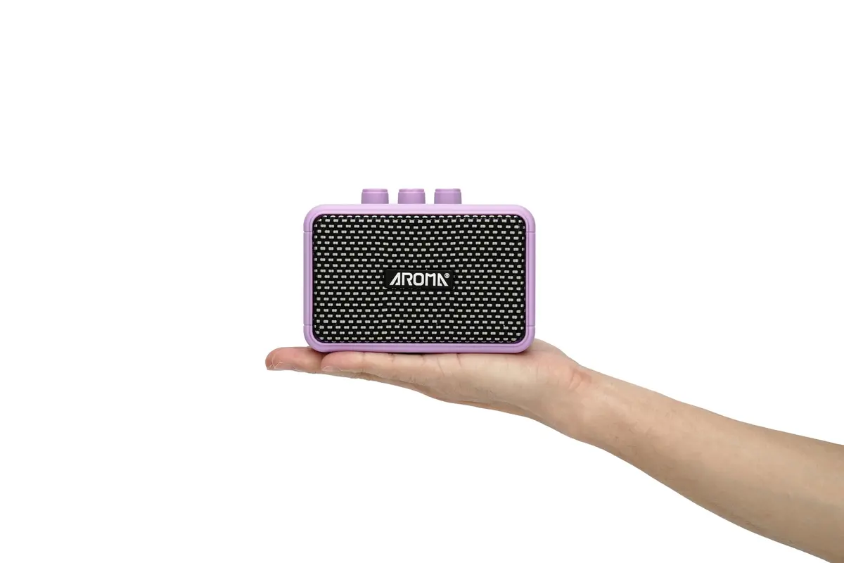 VEDO Aroma Amplificador de Guitarra Elétrica 5W Portátil Bluetooth 5.3, Mini Amp Alto-falantes Duplos 1.75 Pol, Som Clean e Overdrive 2000mAh, Carregamento Tipo-C, Iniciantes e Estúdio (Roxo)