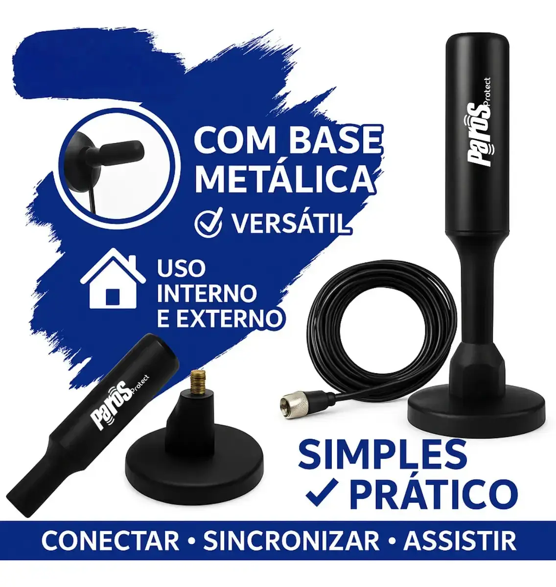 Antena Digital Interna Externa HDTV UHF Cabo Com Cabo Longo De 4 Metros Com Base Magnética Parosprotect thumbnail 2