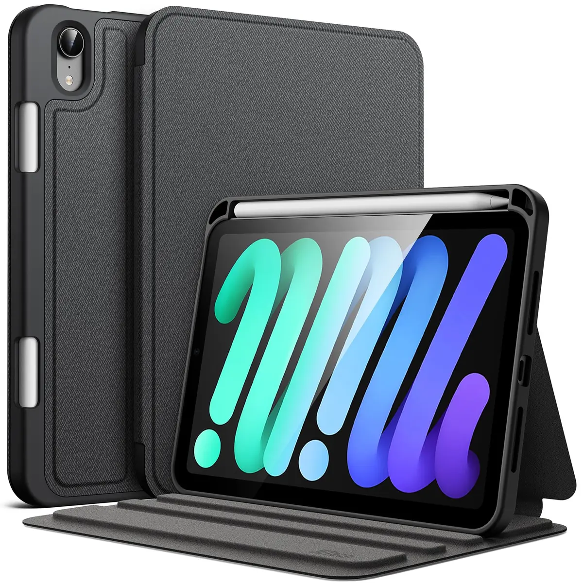 JETech Capa Protetora para iPad mini A17 Pro/6.ª Gen, Preto | Para 8,3" 2024/2021 Modelo, Suporte Multiângulo, Porta-Pencil, Case Fina, Ativação/Repouso Automático - 1