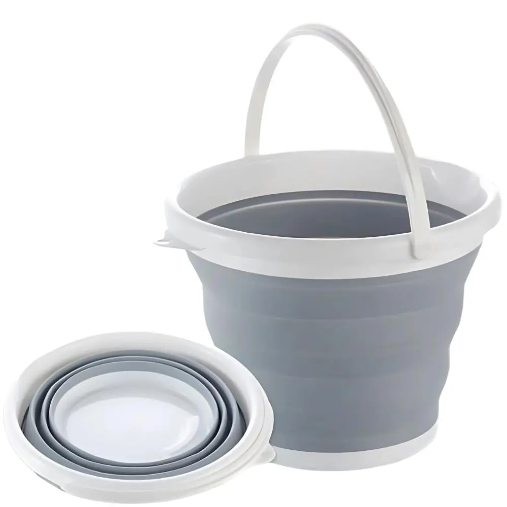 Balde De Silicone Dobrável 10L, Retrátil, Flexível, Resistente, Multiuso, Com Alça, Ideal Para Limpeza Pesada e Lavagem