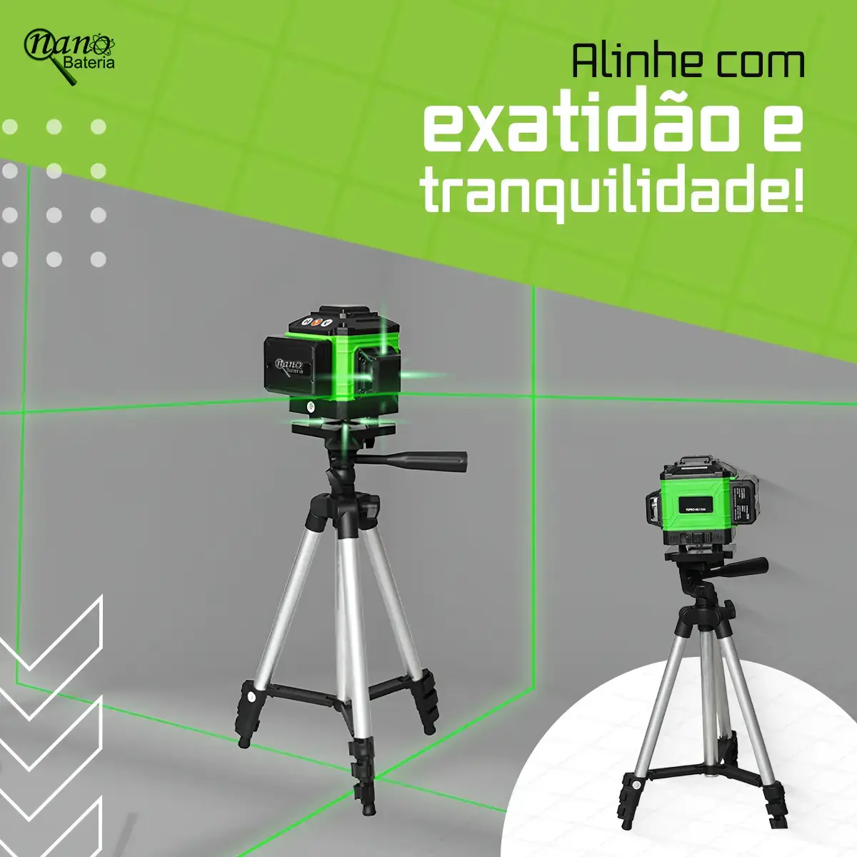 Kit Nível A Laser Verde 12 Linhas Esquadro + Suporte + Tripé Recarregavel Profissional Prumo Autonivelante Nano Bateria thumbnail 4