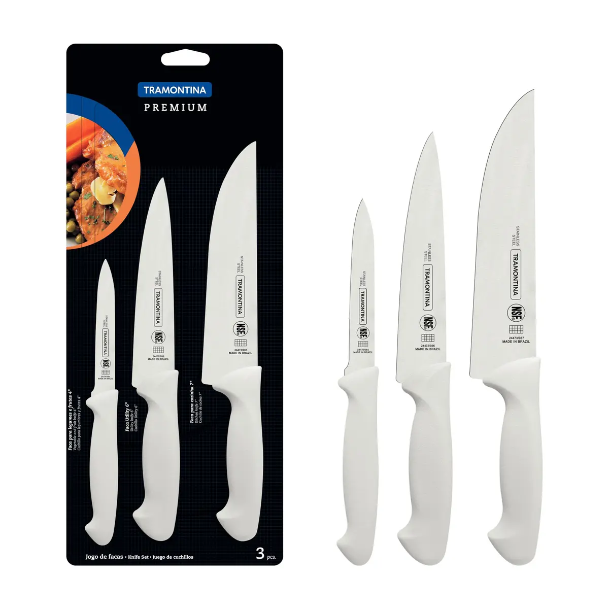 Jogo de Facas Premium Tramontina Branco, 3 Peças