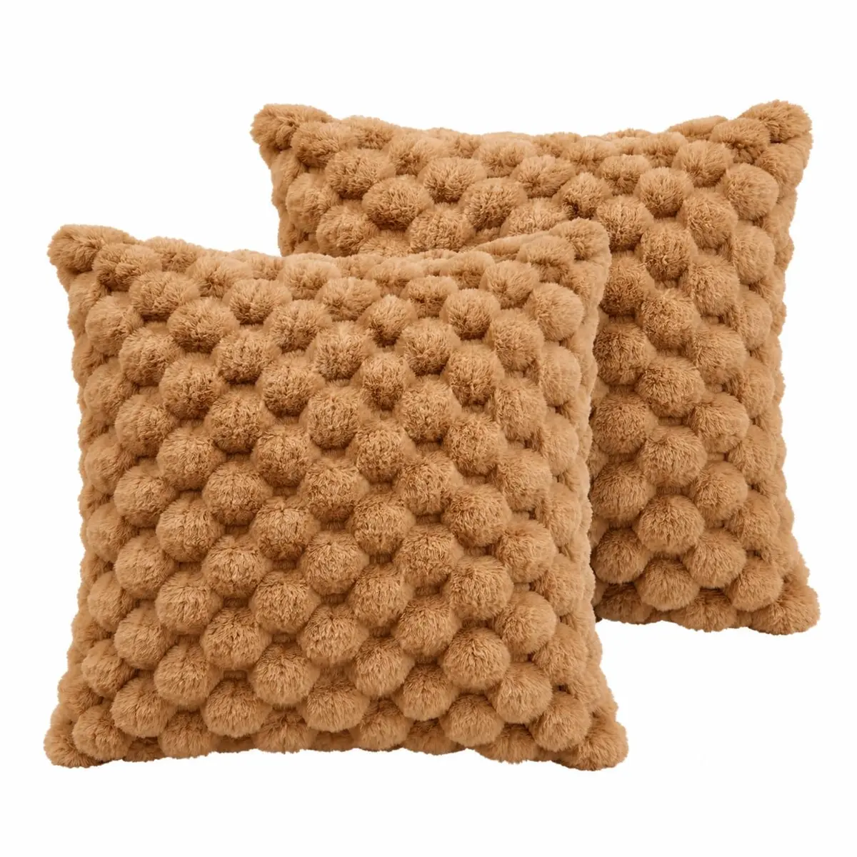 Capa de Almofada, Kit com 2 Capas Decorativas em Pelúcia, Plush, Luxuoso, Toque Suave, Desenhos em Relevo, Sala - Casa e Decoração (3D - Caramelo)