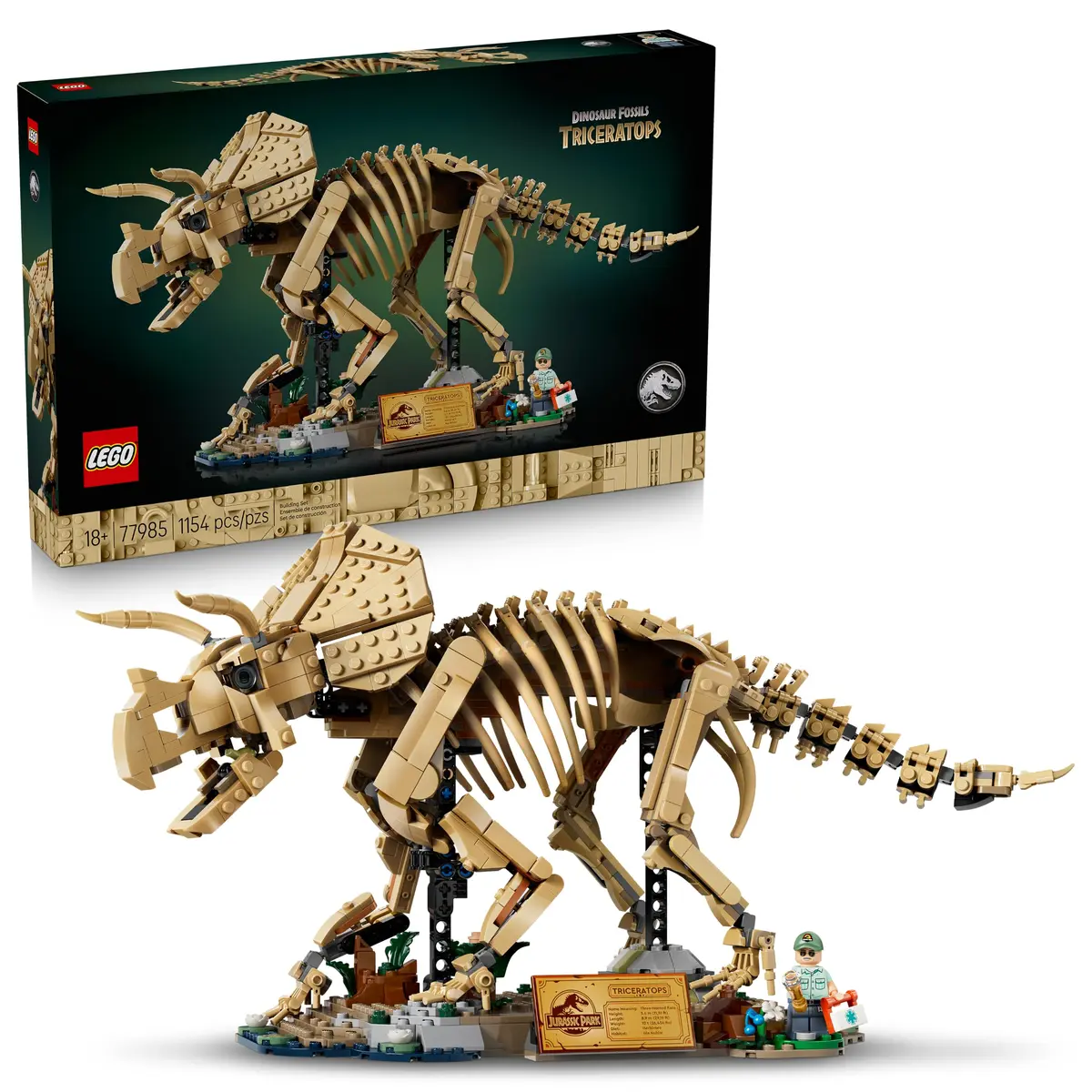LEGO Jurassic World Fósseis de Dinossauros: Triceratops 77985 | Conjunto De Construção Para Adultos, Maiores De 18 Anos, Com 1154 Peças Para Exibição De Fósseis De Dinossauros Articulados