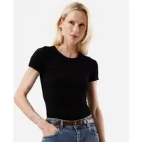 body básico feminino manga curta canelado preto