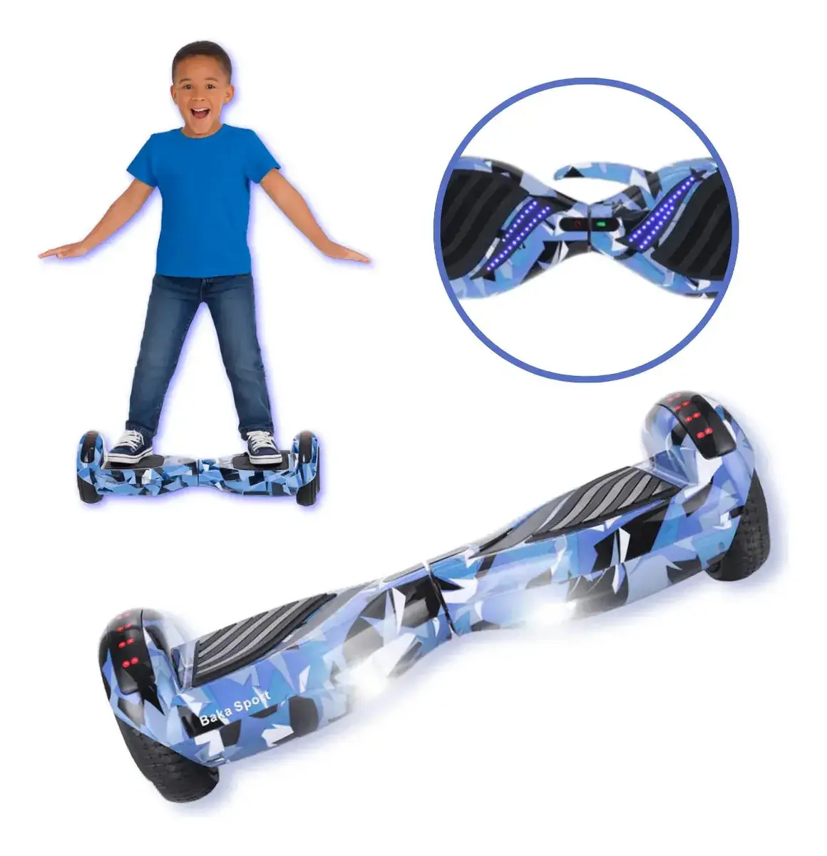 Hoverboard Infantil 6,5 Com Led E Bluetooth Pais Crianças Azul Camuflado - 1