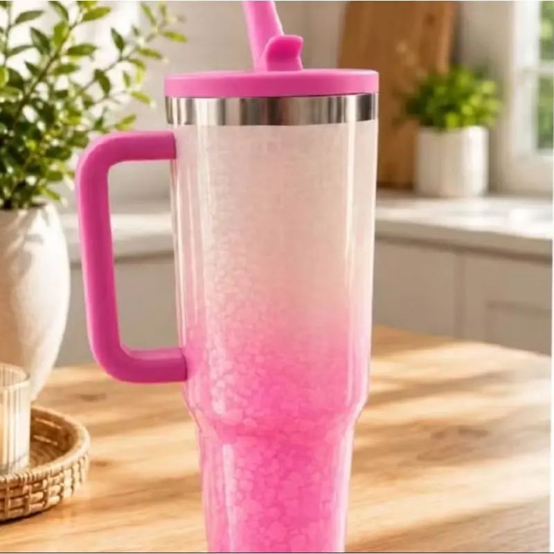 Copo Garrafa Térmico Colorido E Marmorizado com Canudo 1200 ML Ou 520ML/1.2L 40oz com Canudo Telescópico - 1