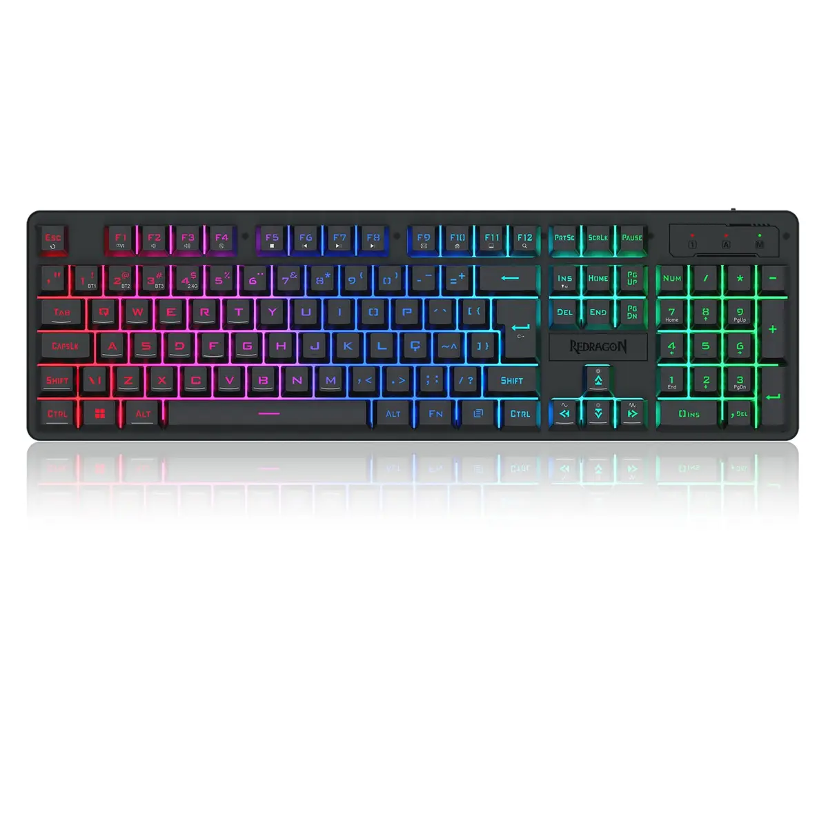 Teclado Gamer Membrana Redragon Netherbane Pro RGB Full Size USB-C Bluetooth 2,4 GHz ABNT2 Preto K521RGB-KS PT