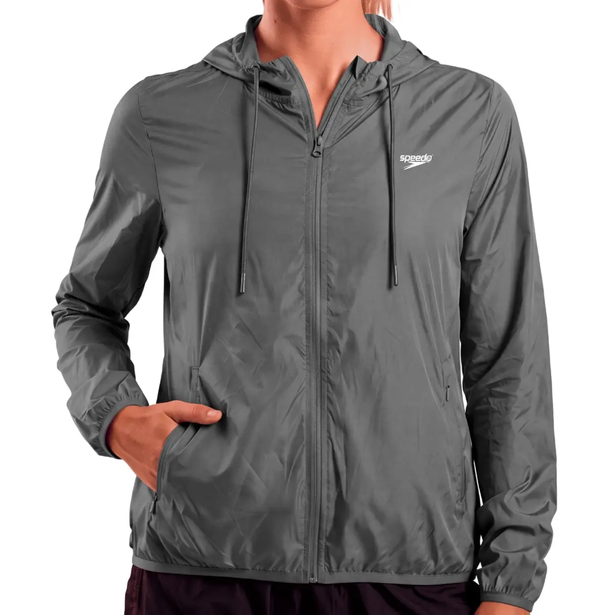 Jaqueta Esportiva Corta Vento Feminino com Bolso e Capuz Speedo