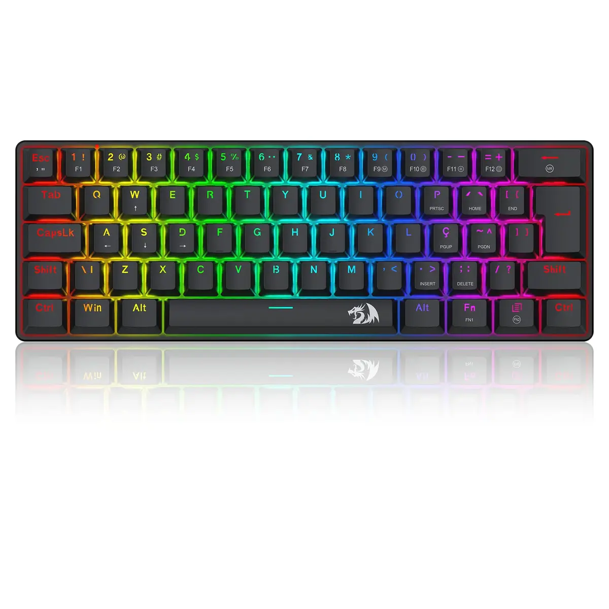 Teclado Mecânico Gamer Redragon Jax Iluminação Rainbow Preto 60% Switch Marrom K613-KB PT-BROWN
