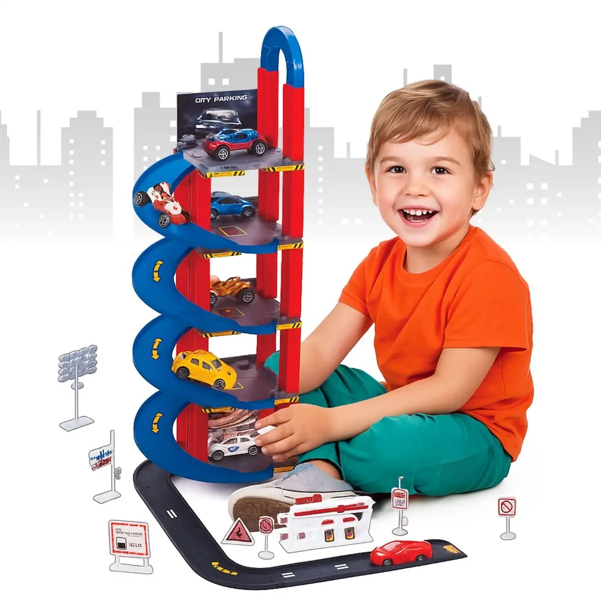 Pista De Carrinhos Brinquedo Infantil Corrida Estacionamento 4 Andares Acompanha 6 Carrinhos - 1