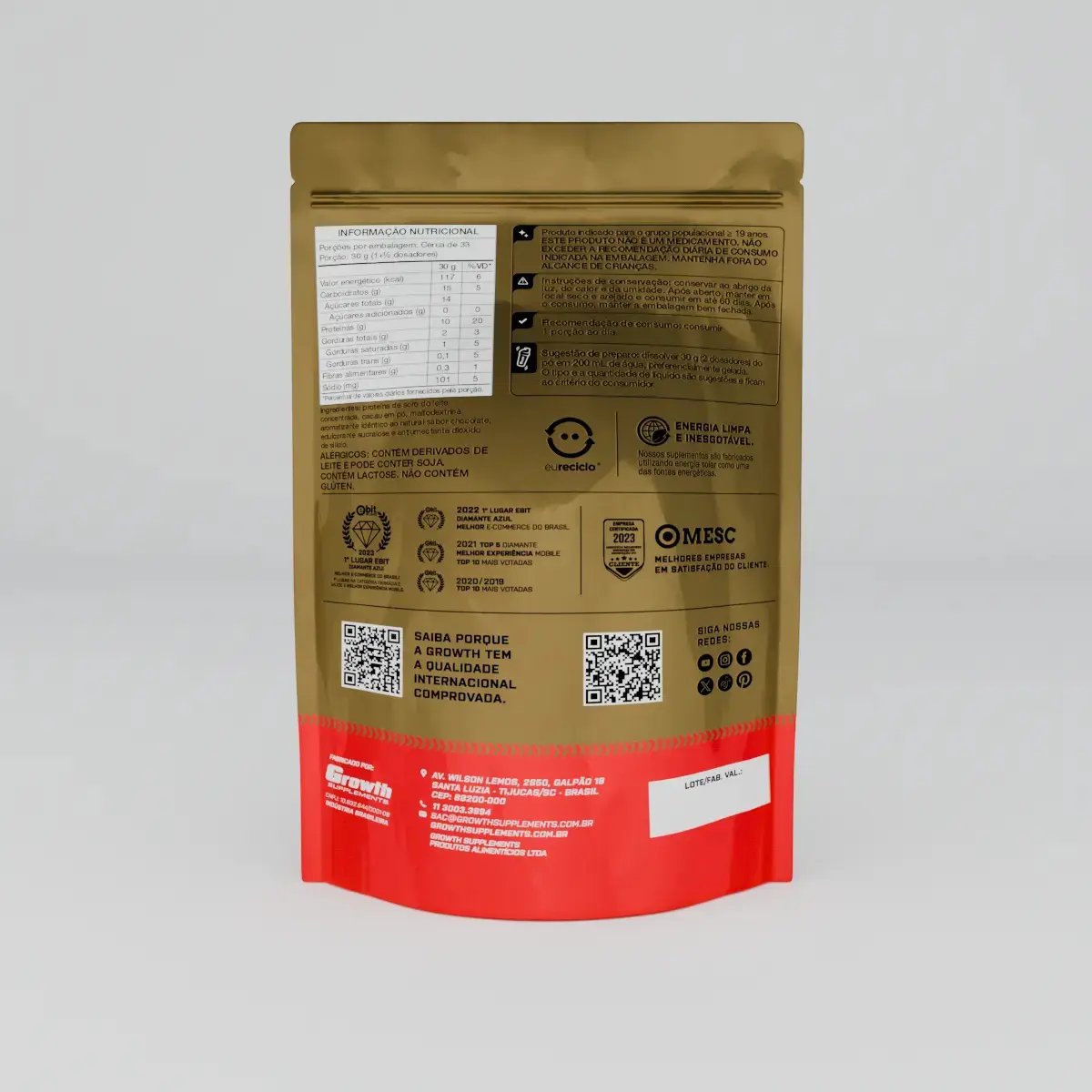 Proteína Growth Supplements Basic Whey em pó sabor Chocolate x 1kg thumbnail 4