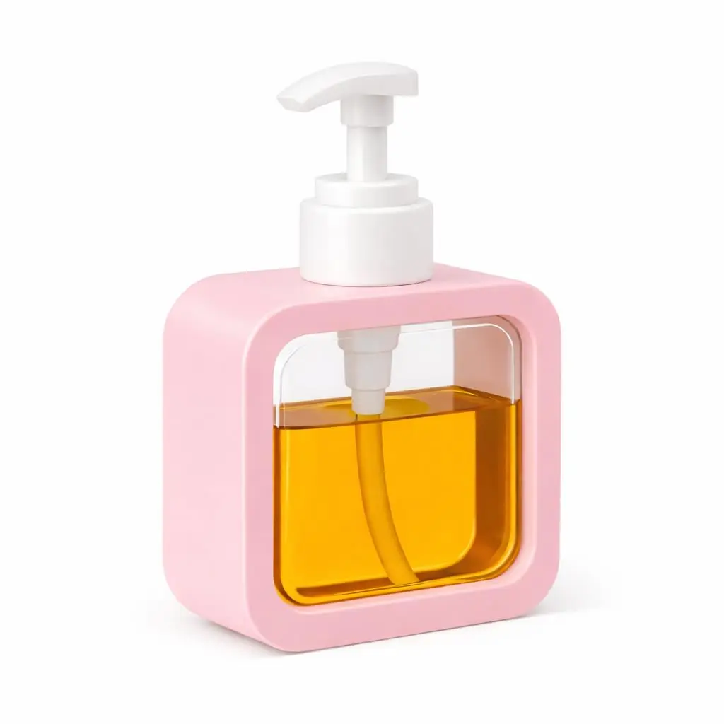 Dispenser de Sabonete Líquido 300 ml com Visor Transparente Branco-Rosa | Prático, Recarregável e Ideal para o Uso Diário - 1