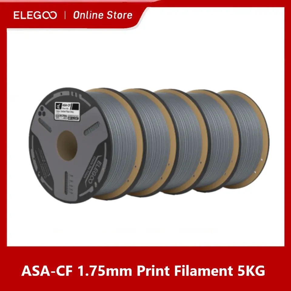 Filamento de Fibra de Carbono ELEGOO ASA-CF 1.75mm 1KG Resistente a UV e Intempéries, Filamento para Impressora 3D Perfeito para Peças Funcionais Externas - 1