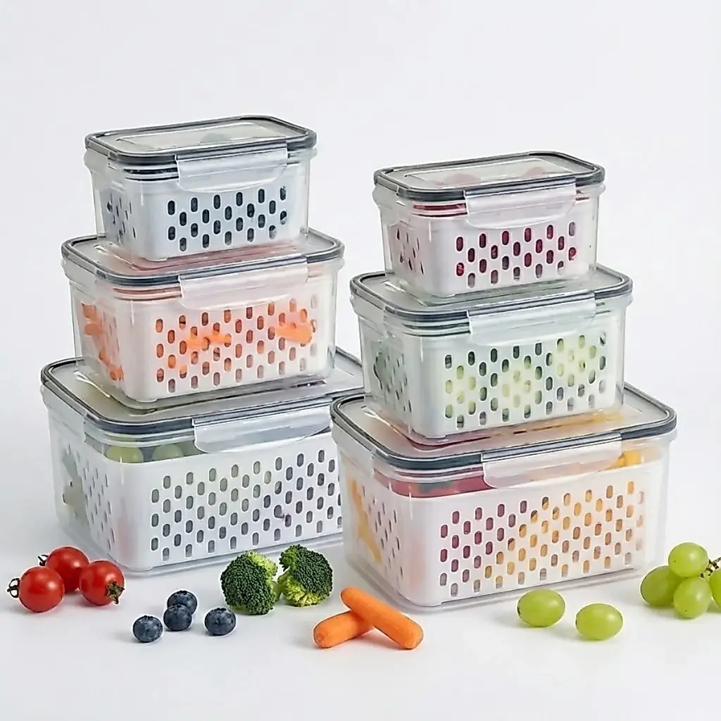 Kit Potes Herméticos Organizador de Geladeira Legumes Frutas Com Cesto Removível - 1