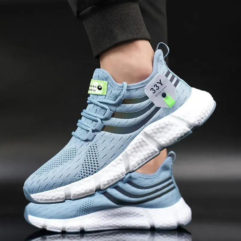 Homens sapatos esportivos casuais respirável tênis leves ao ar livre malha preto tênis de corrida atlético jogging tenis sapatos caminhada - 1
