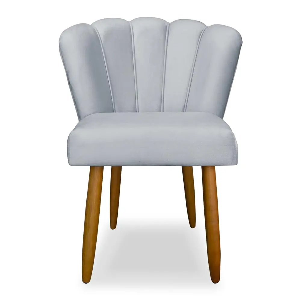 NICOBIA Cadeira Pétala Estofada em Veludo, Design Moderno, Formato Concha, Pés em Madeira MDF, 57x53x85cm, Estilo Escandinavo, Sem Braços, Decorativa para Sala (Cinza)