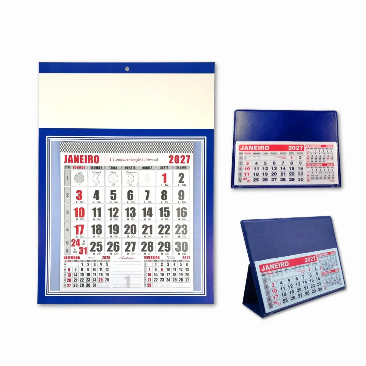 Calendário 2027 KIT Calendário De Mesa e Folhinha Comercial de Parede Azul