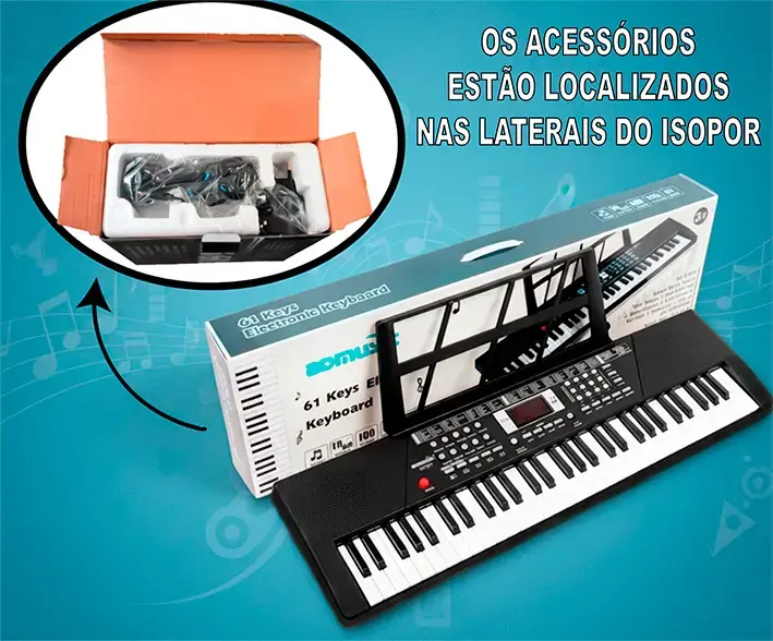 Teclado musical BdMusic 611 BD-611 61 teclas preto thumbnail 3