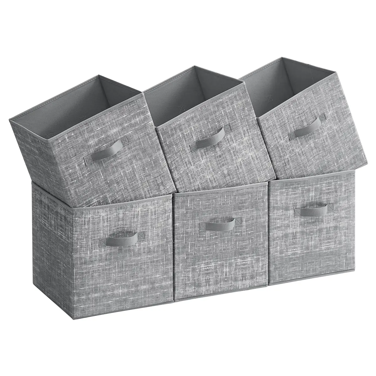 SONGMICS Caixas Organizadoras, Caixas de Tecido Não Tecido de 33 cm com Duplas Alças, Kit com 6 Unidades, Organizadores para Prateleiras de Armário, Dobráveis, para Roupas, Cinza Cattail ROB033G01