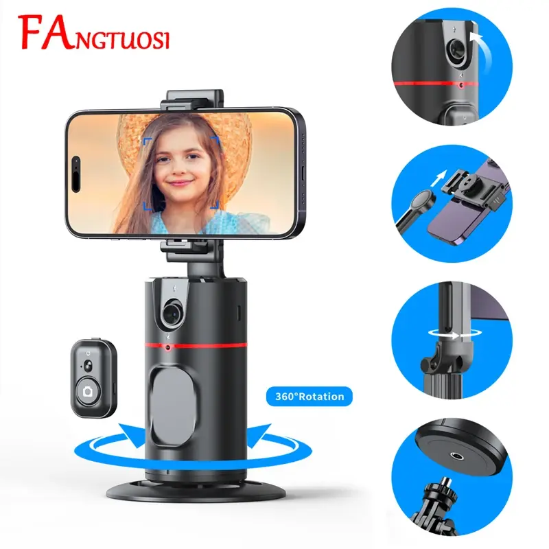 Fangtuosi 2023 novo 360 rotação cardan estabilizador selfie vara monopé desktop rastreamento gimbal ptz para tiktok smartphone ao vivo - 1