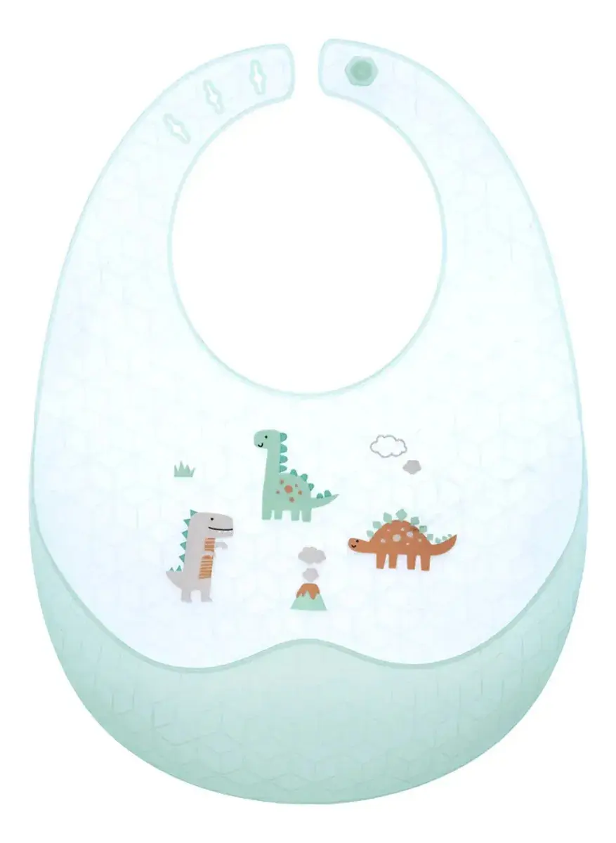 Buba, Babador de Silicone Dino com Pega Migalhas