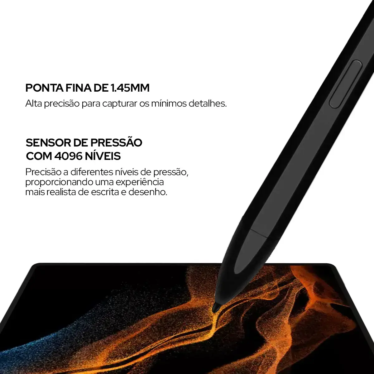 Caneta S-Pen WB Compatível com Tablets Samsung: Palm Rejection, EMR, Gruda Magneticamente, Ponta 1.45mm, 4096 Níveis de Pressão e 3 Pontas Extras thumbnail 6