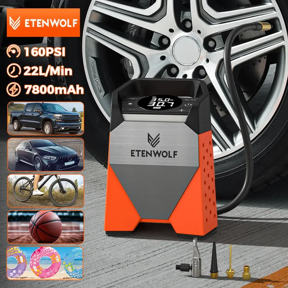ETENWOLF ZEPHYR S3C Compressor de ar portátil 100% Duty Cycle Inflador de pneus de carro 7800mAh para carros, motocicletas, bolas de bicicletas - 1