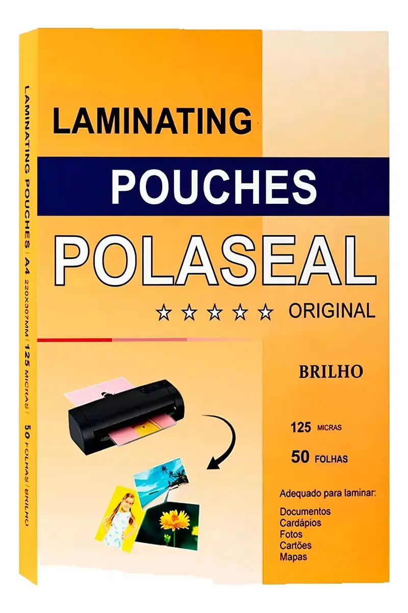 Saco para plastificar POLASEAL A4 30.7cm do comprimento 22cm da largura kit X 50 unidades