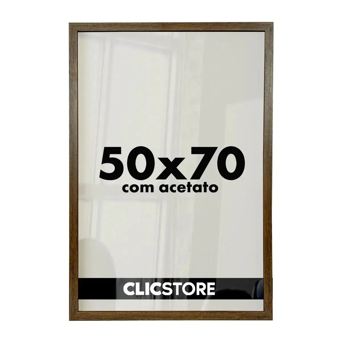 Moldura 50x70 com Acetato para Poster Quadros Foto Fotografia Diploma Quebra Cabeça Sala Quarto Clic Store Cor Marrom