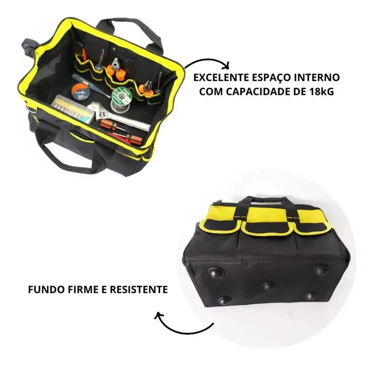 Bolsa Ferramentas Grande Reforçada Manutenção Eletricista Com Alça Amarela 16 Divisões Fundo Rígido thumbnail 4