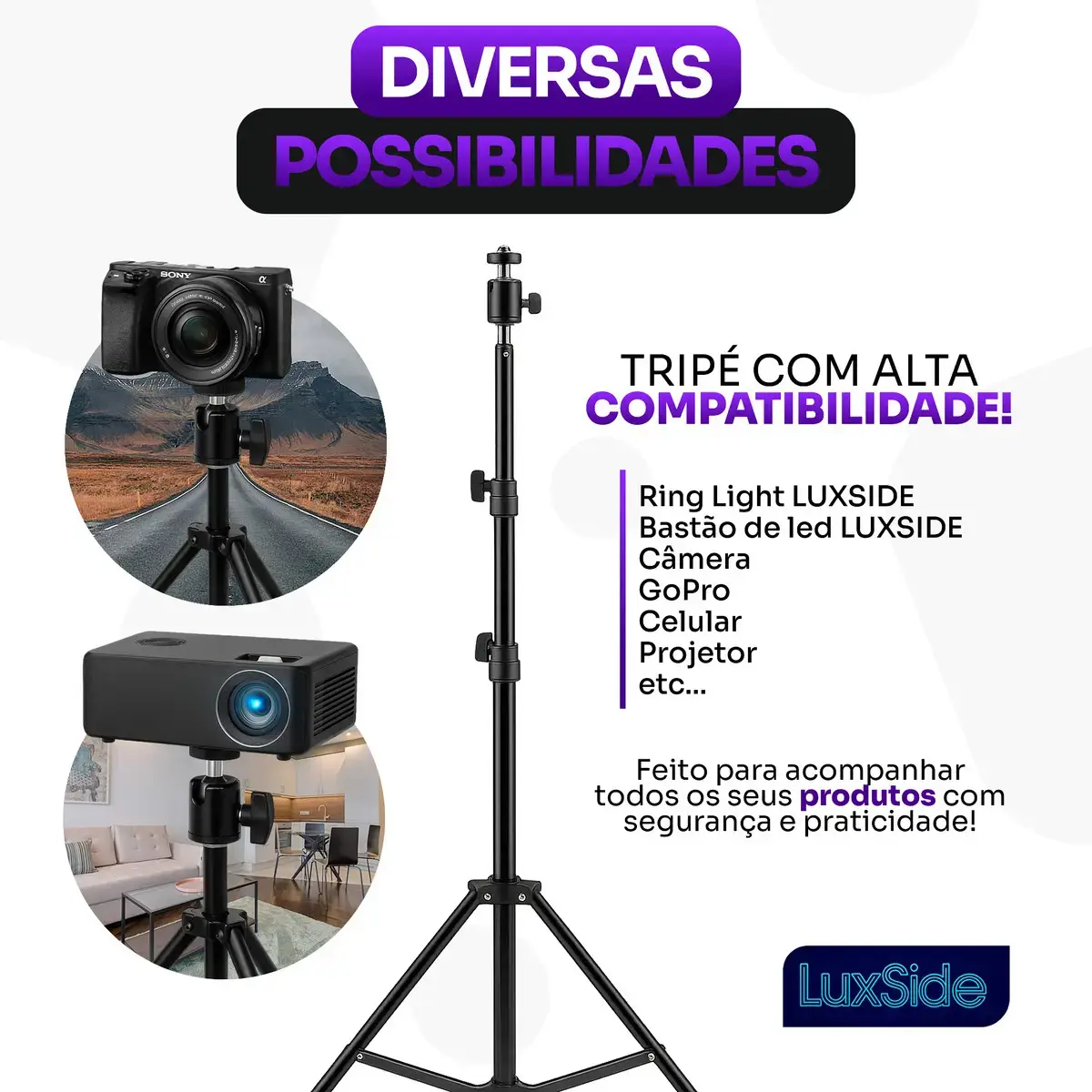 Ring Light 10 Polegadas Com Tripé 2,10m Profissional Video Maker Suporte Celular E Led 3 Cores Iluminação Maquiagem E Gravações Luxside thumbnail 6