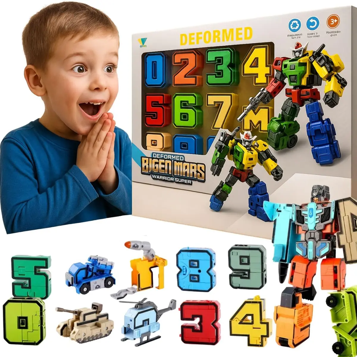 Brinquedo Bloco Educativo De Montar, 10 Números Que se Transformam Robo, Kit Alfabetização Matemática Pedagogico Aprendizado