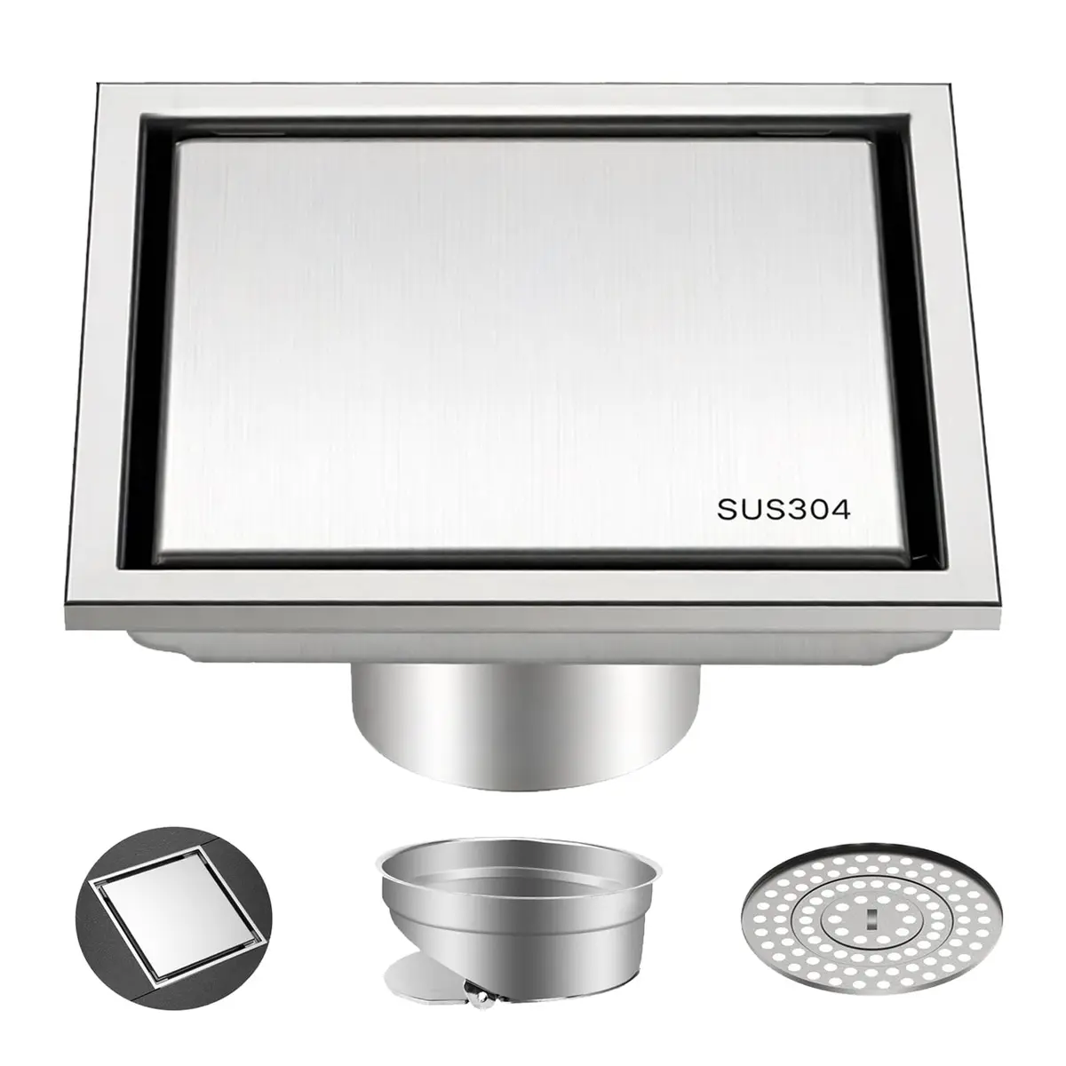 ZQZHDQ Ralo Quadrado de Aço Inoxidável 10 x 10CM com Tampa Oculta | Adequado para Cozinhas e Banheiros