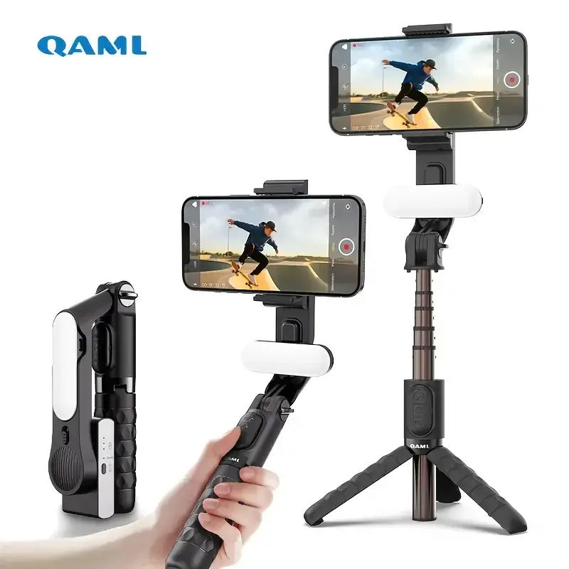 Estabilizador de Gimbal Portátil QAML A6 2025 de 1 Eixo com Bastão de Selfie/Tripé, Controle Remoto Sem Fio, Bateria Li-Ion de 400mAh, Carregamento USB, iOS - 1